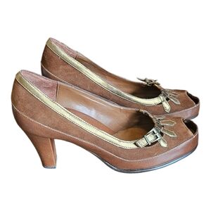AEROSOLES Continue Bronze/Brown Combo Women Heels 7 1/2 B